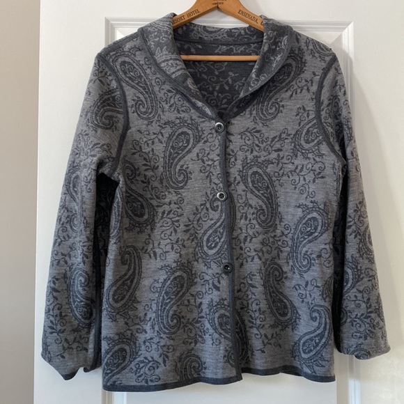 Pendleton Reversible Paisley Gray Cardigan Sweater w Collar - Picture 11 of 11